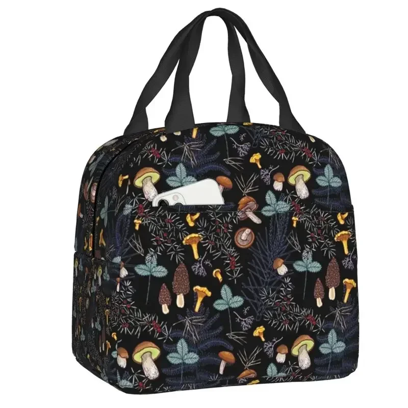 Dark Dream Forest Mushrooms Thermal Insulated Lunch Bag Women Lunch Tote for Work School Travel Multifunction Food Bento Box