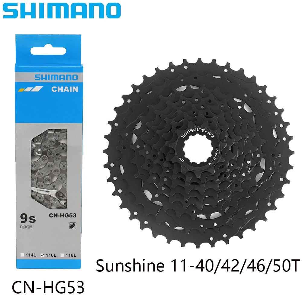 SHIMANO 9 Speed CN-HG53 116L Bike Chain Sunshine 11-40T/42T/46T/50T Black Cassette Sprocket For MTB Bike Parts