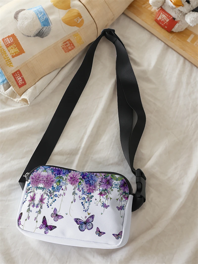 1 Stück, lila Blumenmuster, modische verstellbare Umhängetasche, neutrale Sport-Hüfttasche, geeignet zum Laufen