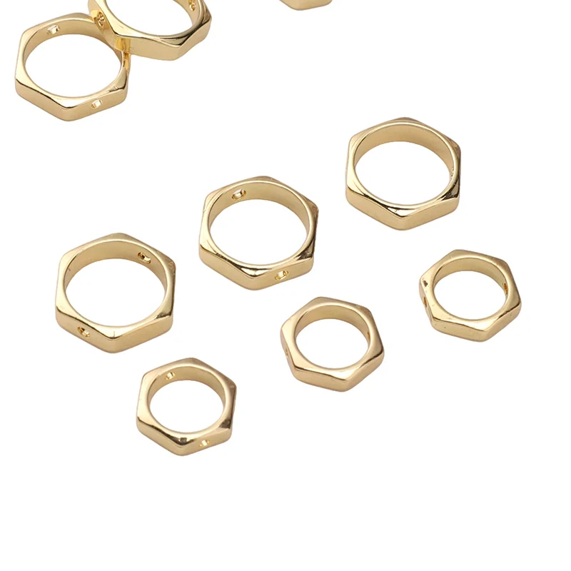 

6/8/10mm 14K Gold Color Plated Brass Beads Hexagon Can Through Beads Jewelry Making Supplies Findings Apart Caps