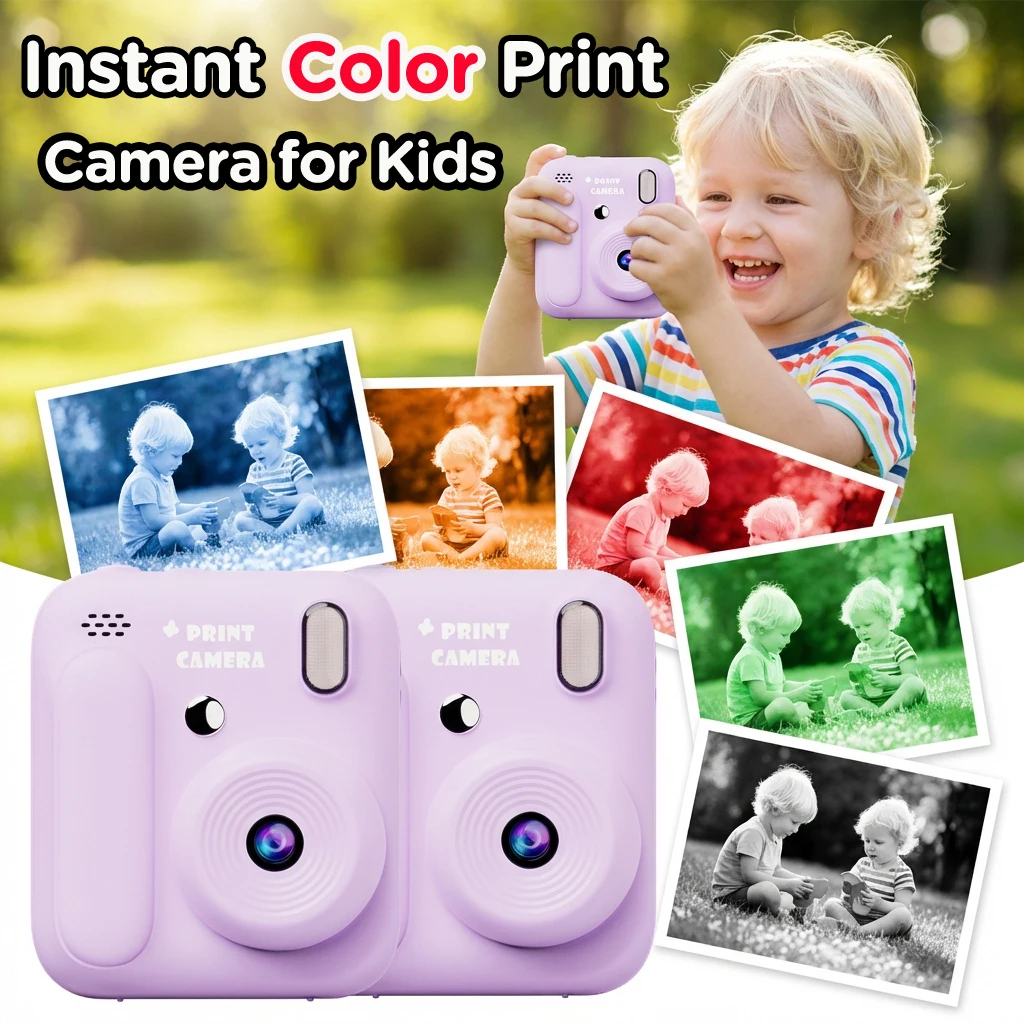 

Новая камера мгновенной печати для детей, 5 цветов, 1080P, печать на термобумаге, фото, видео, игры, подарок для мальчиков и девочек