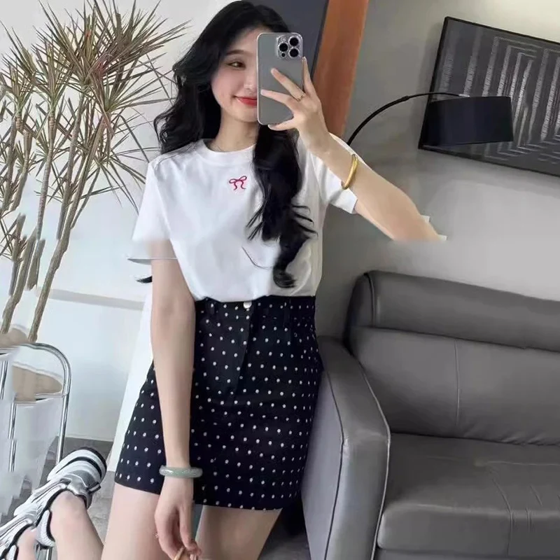 2026 Summer White Print High Waist Denim Skirt for Women Slim Fit and Slimming Wrap Hip Denim Skirts Elegant Denim Mini Skirts view 5