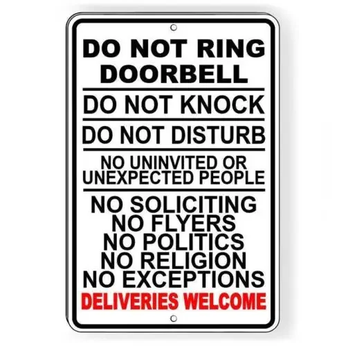 Do Not Ring Doorbell Knock Disturb Deliveries Welcome Sign Metal SI187