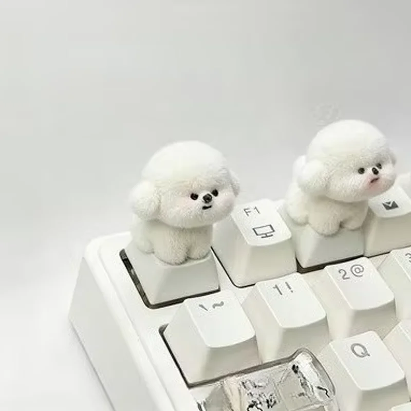 New Hot Sale White Plush Dog Keycaps Cross Axis Mechanical Keyboard Keycap Decoration Accessories