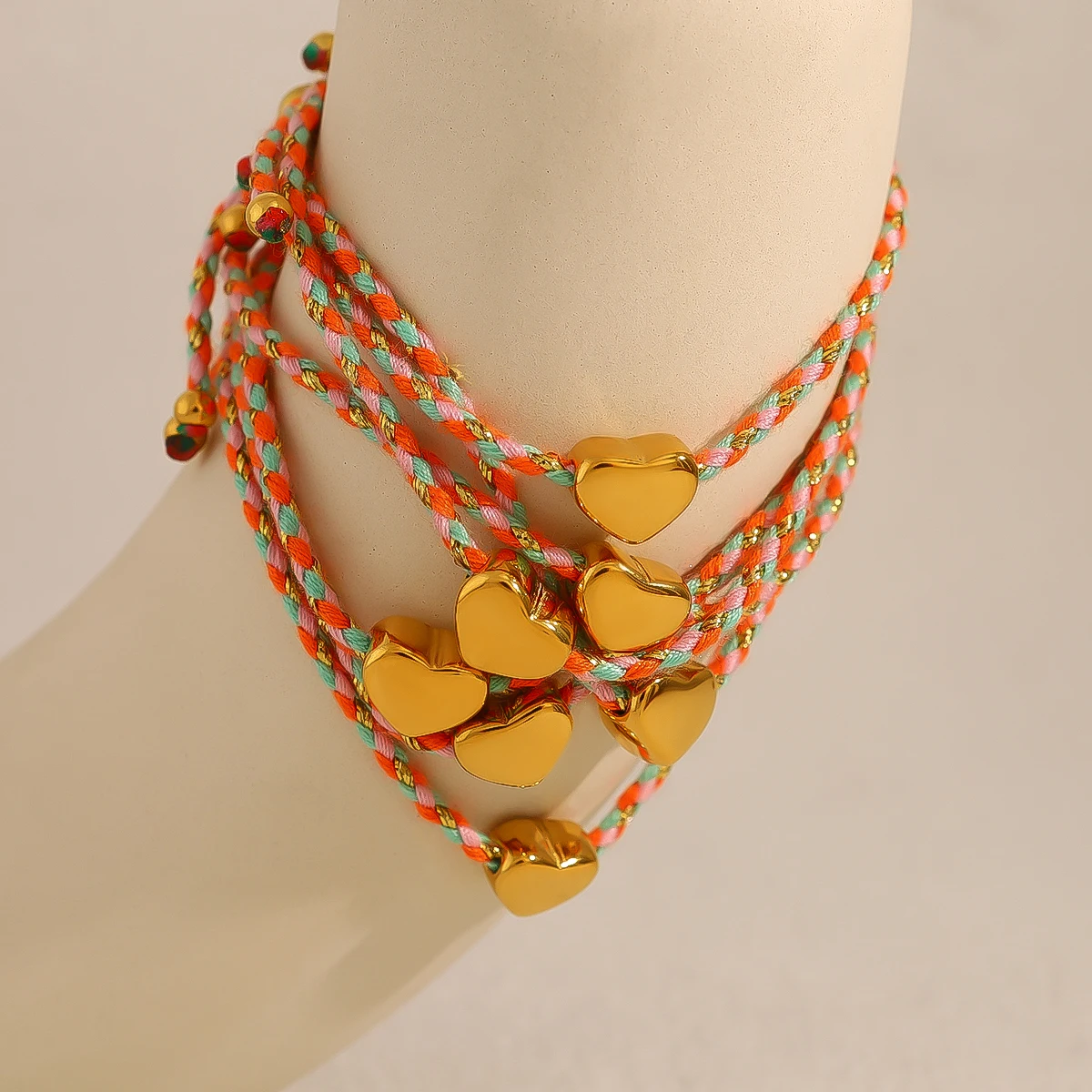 WILD & FREE Retro Bohemian Rope Chain Bracelet for Women Stainless Steel Heart Charm Simple Waterproof Jewelry
