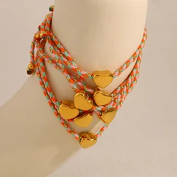 WILD & FREE Retro Bohemian Rope Chain Bracelet for Women Stainless Steel Heart Charm Simple Waterproof Jewelry