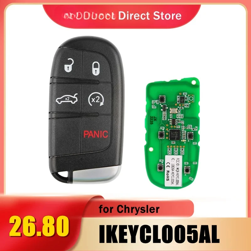 

IKEYCL005AL for Chrysler Universal Smart Key 5 Buttons (Trunk/ Remote Start) work with MaxiIM KM100E IM608 Key Programmer