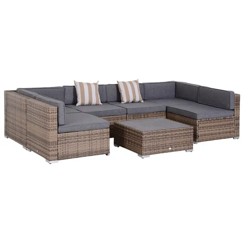 

Outsunny Modern Rattan Patio Furniture Set, 7-Piece Outdoor Wicker Sofa Set with Cushions for Home & Family Gatherings, Gray