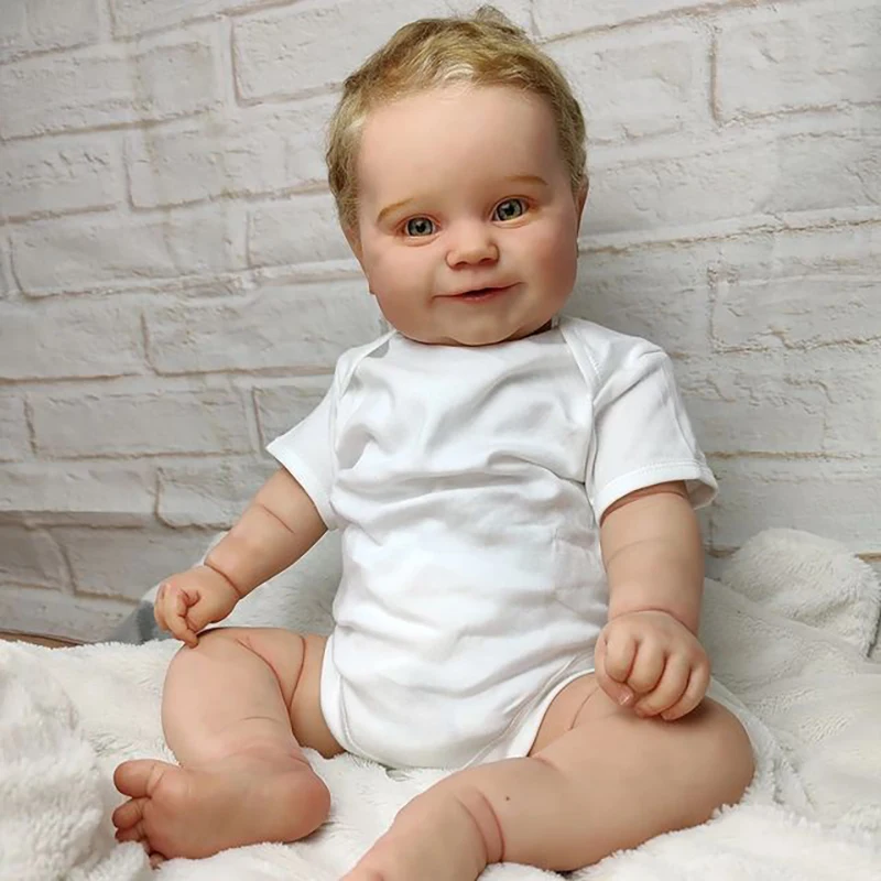 50/60CM Reborn Doll Maddie In Green Eyes Blonde Hair Boy Doll Soft Cuddly Body Lifelike Baby Doll Paint Christmas Gift