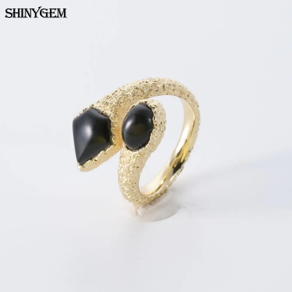 SHINYGEM Natural Crystal Gemstone Amethyst Rose Quartz Labradorite 18K Genuine Gold Plated Women Jewelry Adjustable Snake Ring