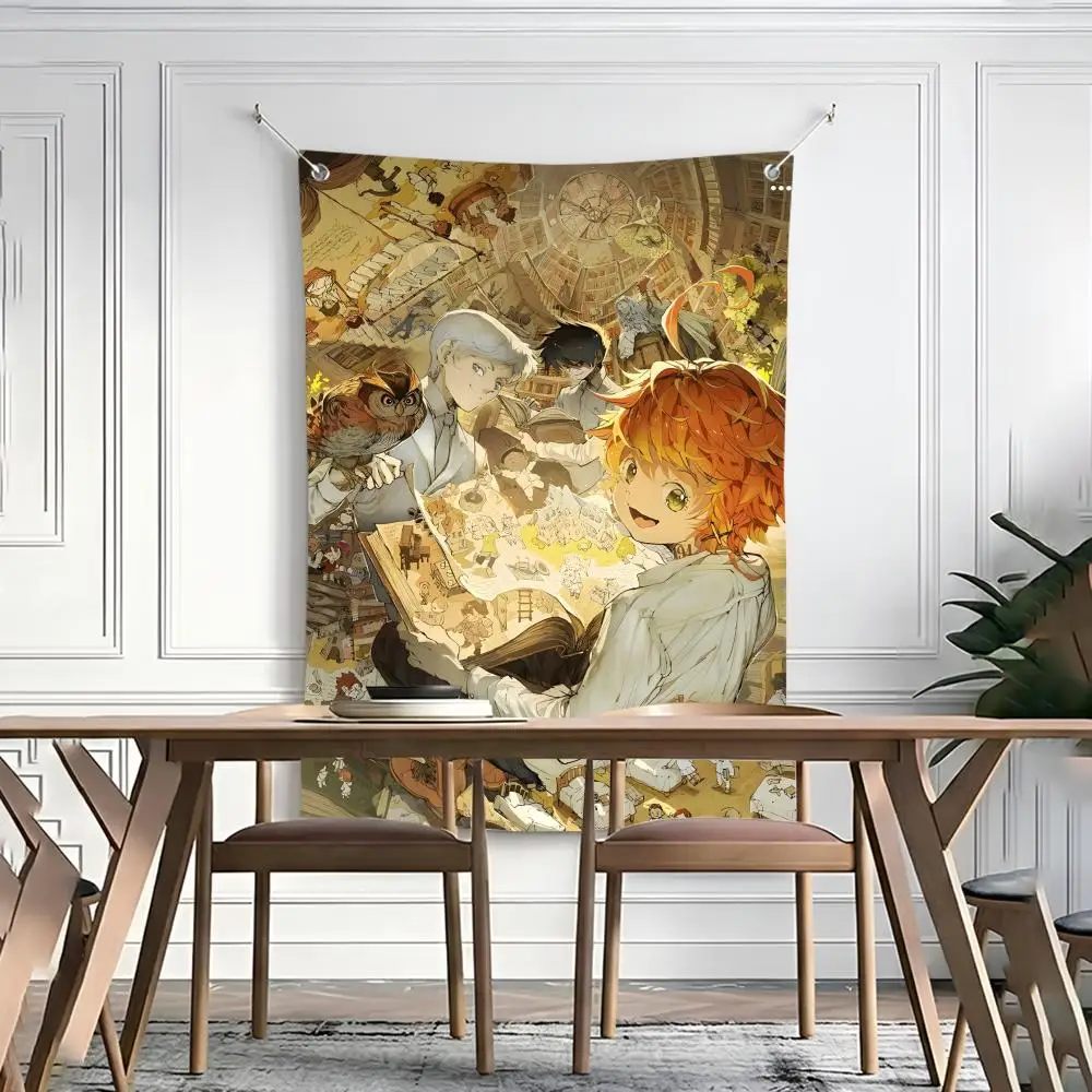 Dark Suspenseful Anime P-Promised Neverland Flags four rings hanging no edging for art indoor use and outdoor decor