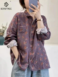 New Autumn Cotton Yarn Shirts Women Turn-down Collar Tops Girl Long Sleeve Floral Loose Casual Retro Blouses Spring T30495QM