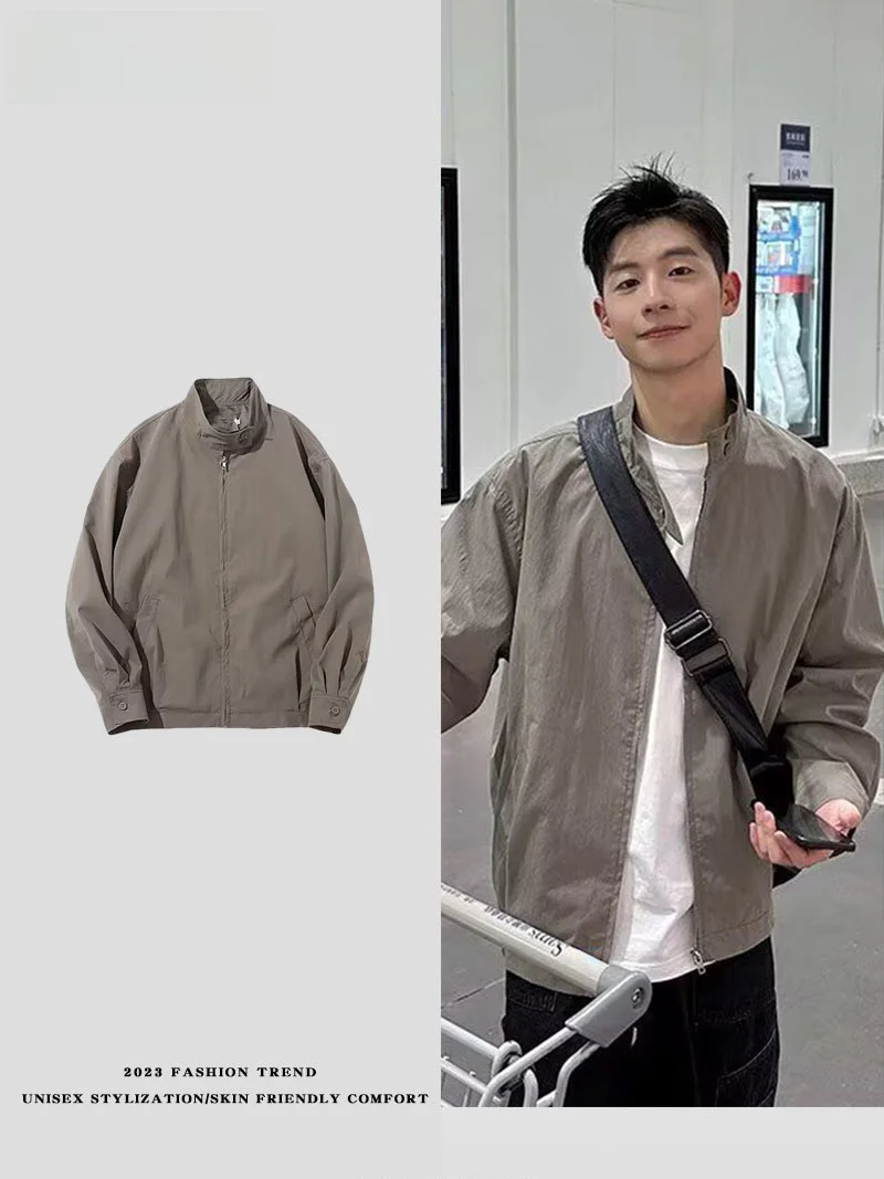 

Ay Мужская повседневная свободная посадка с воротником-стойкой, весенняя новинка, корейская верхняя одежда из полиэфирного волокна, длинная молния све