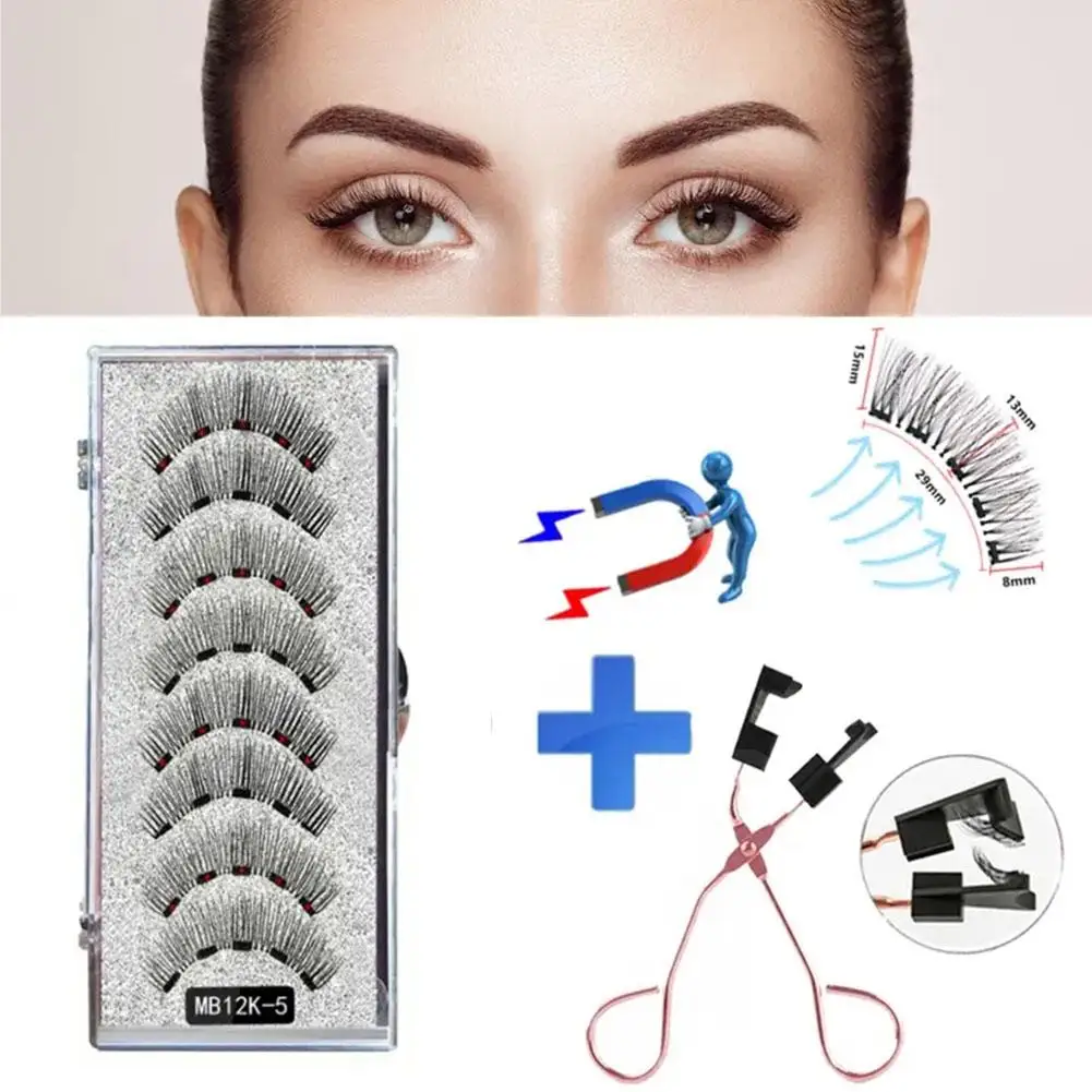 MB3K 5 Magnetic Eyelashes Natural With 3D Magnet Handmade 8PCS Magnetic Lashes Tweezer Set Mink Eye Lashes Faux Cils Magnetiqu