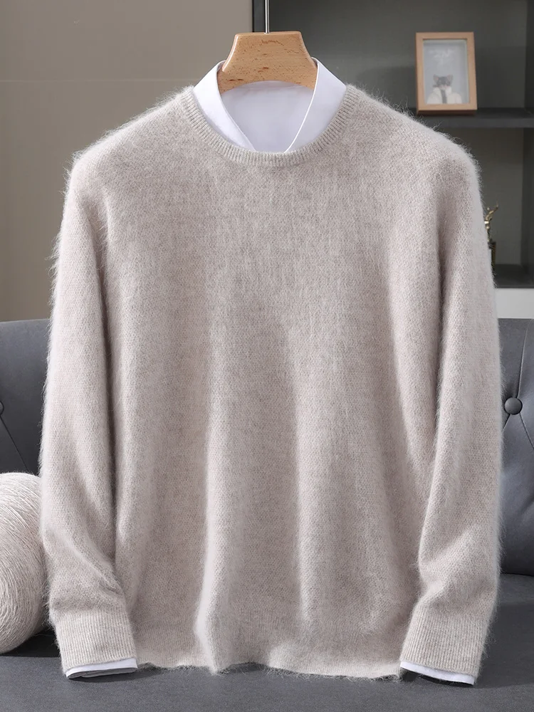 

TLOML Новый мужской свитер из 100% норки и кашемира с круглым вырезом, однотонный пуловер, умный повседневный осенне-зимний мягкий теплый норковый кашемир, удобные топы