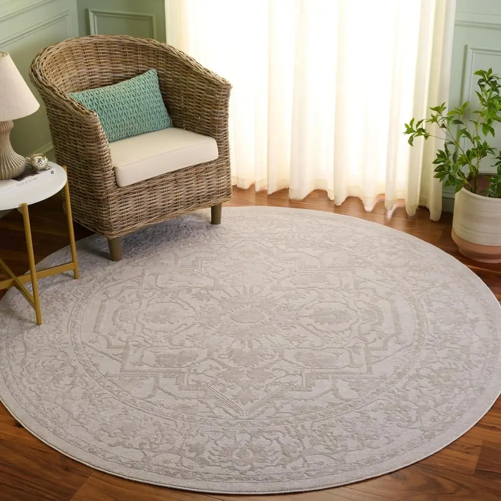 

Area Rug 3' Round - Relection Collection - Cream & Ivory, Non-Shedding & Easy Cleaning, Ideal or Living Room, Bedroom (RT665D)