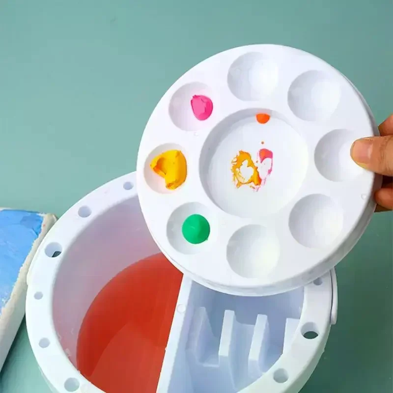 3-in-1 Brush Washer Bucket With Palette Lid Painting Brush Holder Art Watercolor Oil Painting Cleaning Tools Brushes Tray Basin