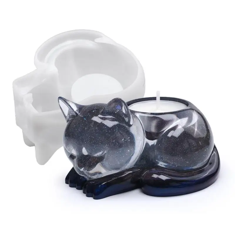1pc Sleeping Cat Memorial Silicone Mold For Resin Cat Candle Holder Animal Keepsake Sympathy Gift