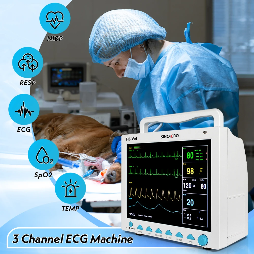

SINOHERO Portable Veterinary Monitor Electrocardiograph Veterinary 8" Vital Sign Monitor ECG SpO2 NIBP medical equipment