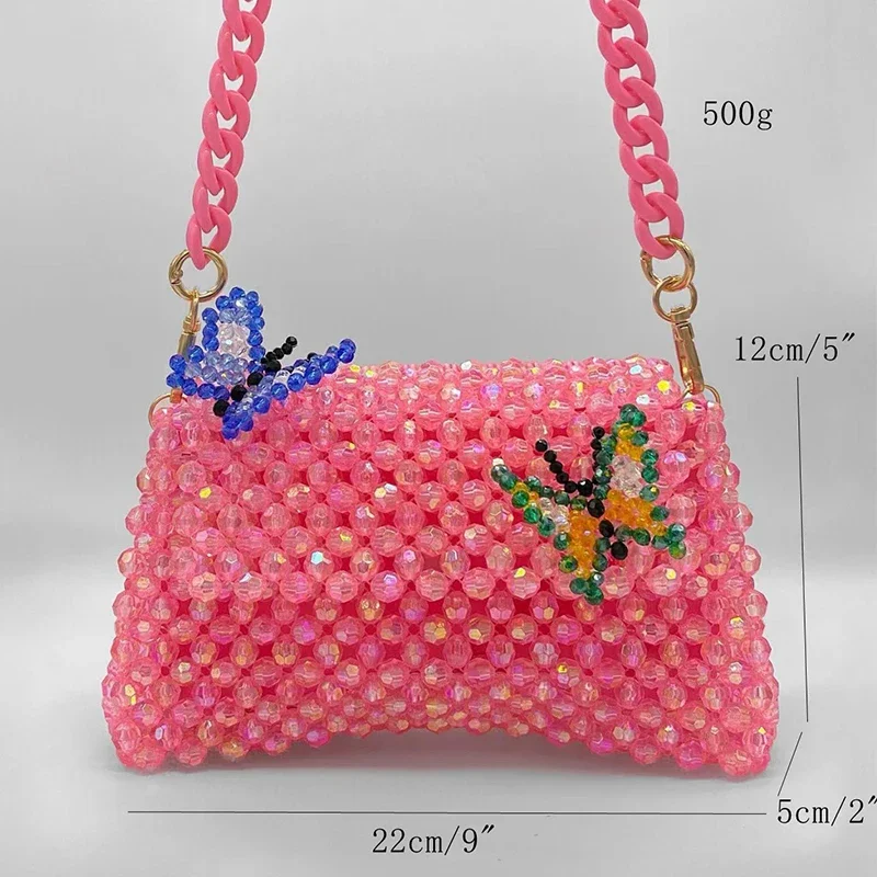 Acrylic Woven Bling Butterfly Handsewn Inner Bag 2024 New Handmade Beaded Women\'s Bag Single Shoulder Crossbody Hourglass Bags