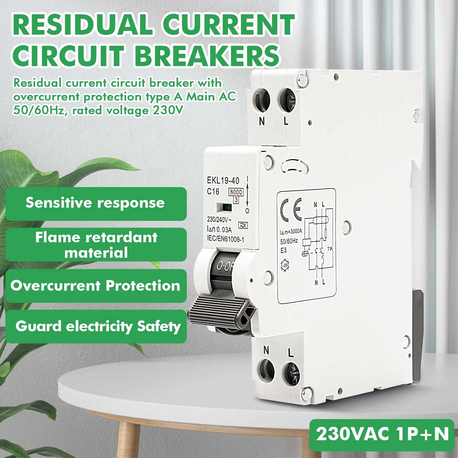 

RCBO Автоматический выключатель остаточного тока типа A 16A 30mA 230V 1P+N с защитой от перегрузки по току Автоматический выключатель остаточного тока