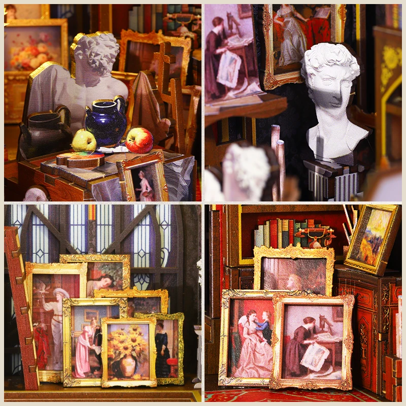 Miniature Doll House DIY Book Nook Wooden 3D Puzzles Assembly Building Model Bookshelf Bookend Wooden Toy Adults Gifts Dollhouse