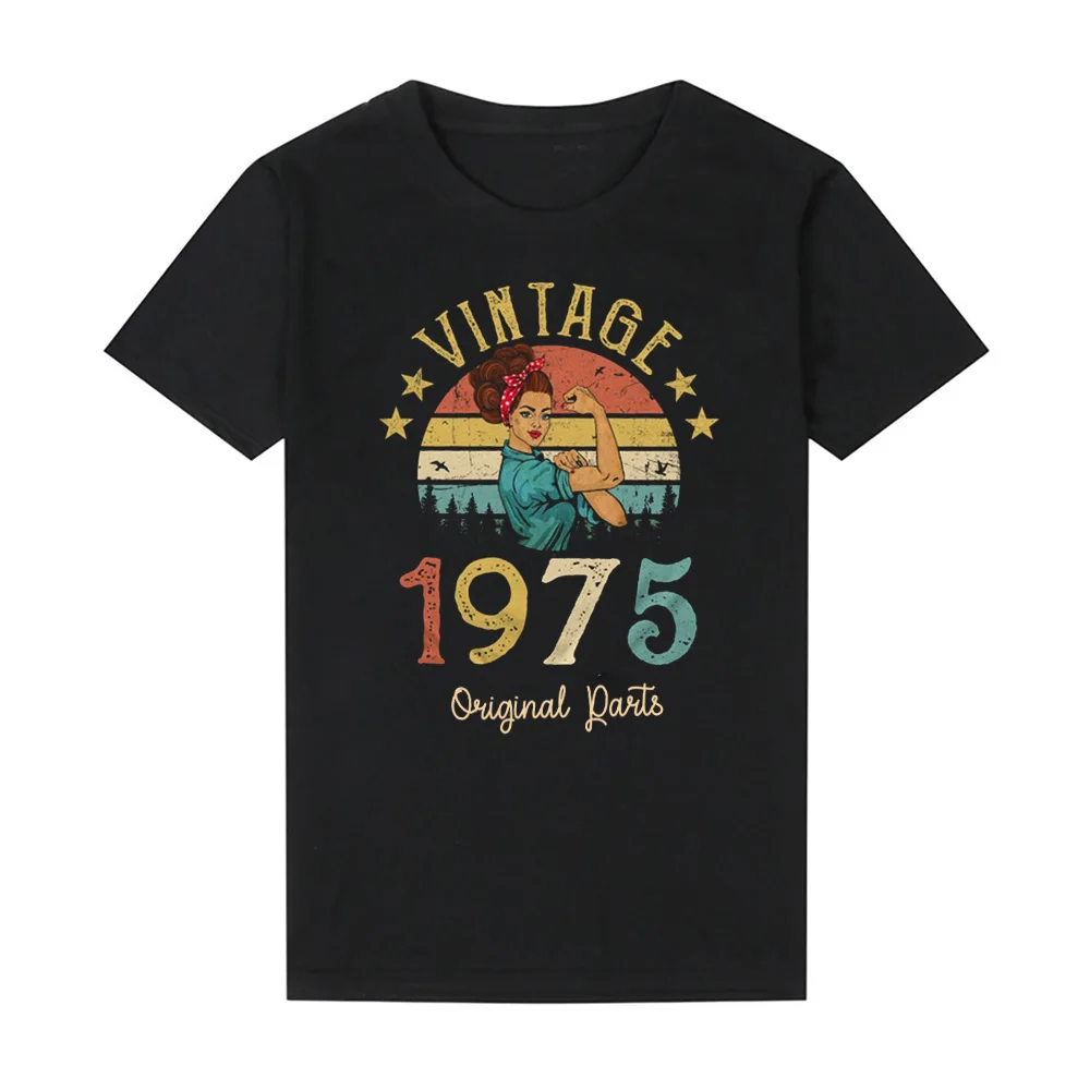 Vintage 1975 Original Parts Women Tshirt Cotton Colored Retro T-shirts 49 Years Old Birthday Gift Female Short Sleeve Tops