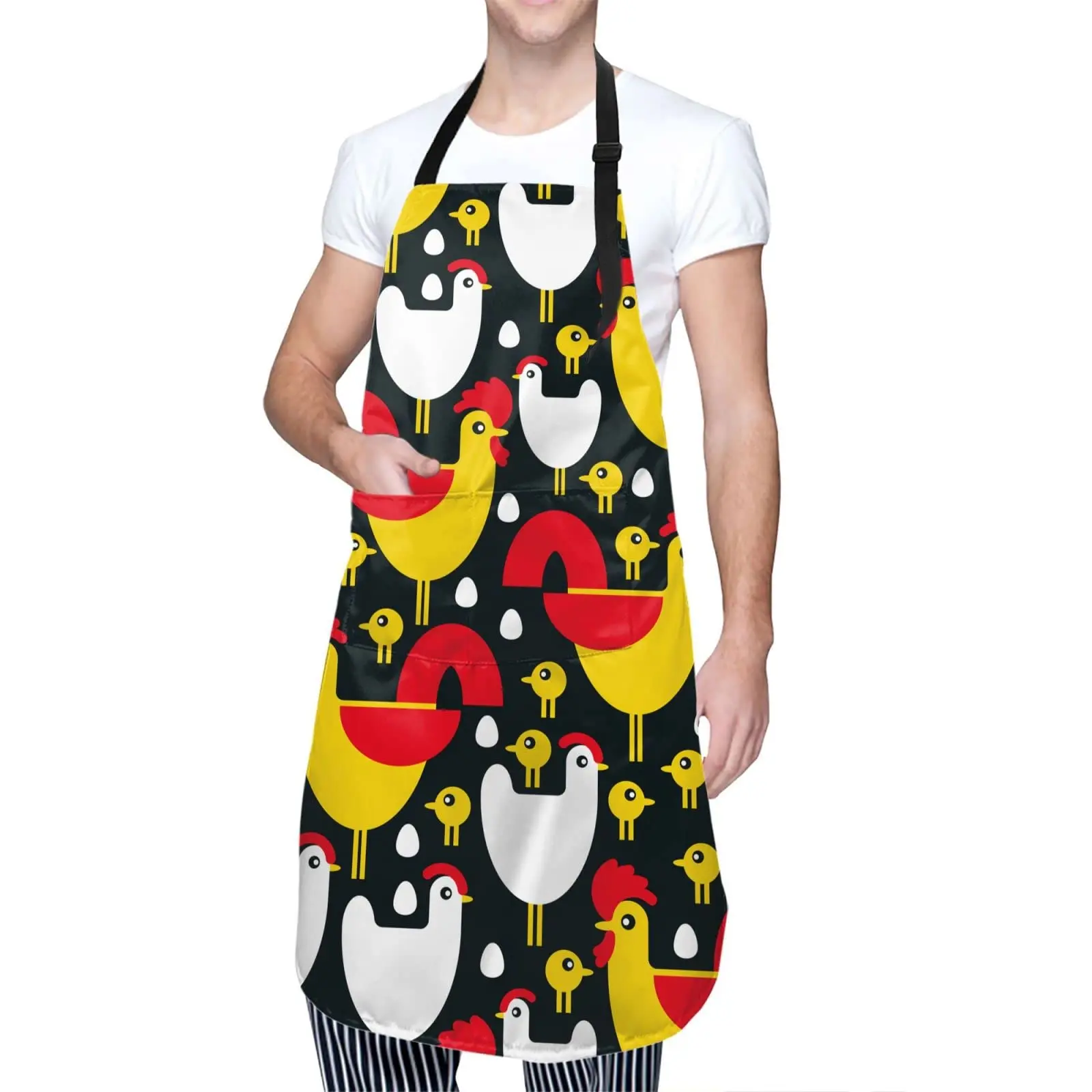 

Chicken Rooster Apron Adjustable Bib Aprons With 2 Pockets For Men Women Chef Waterproof Decorative For Kitchen Cooking