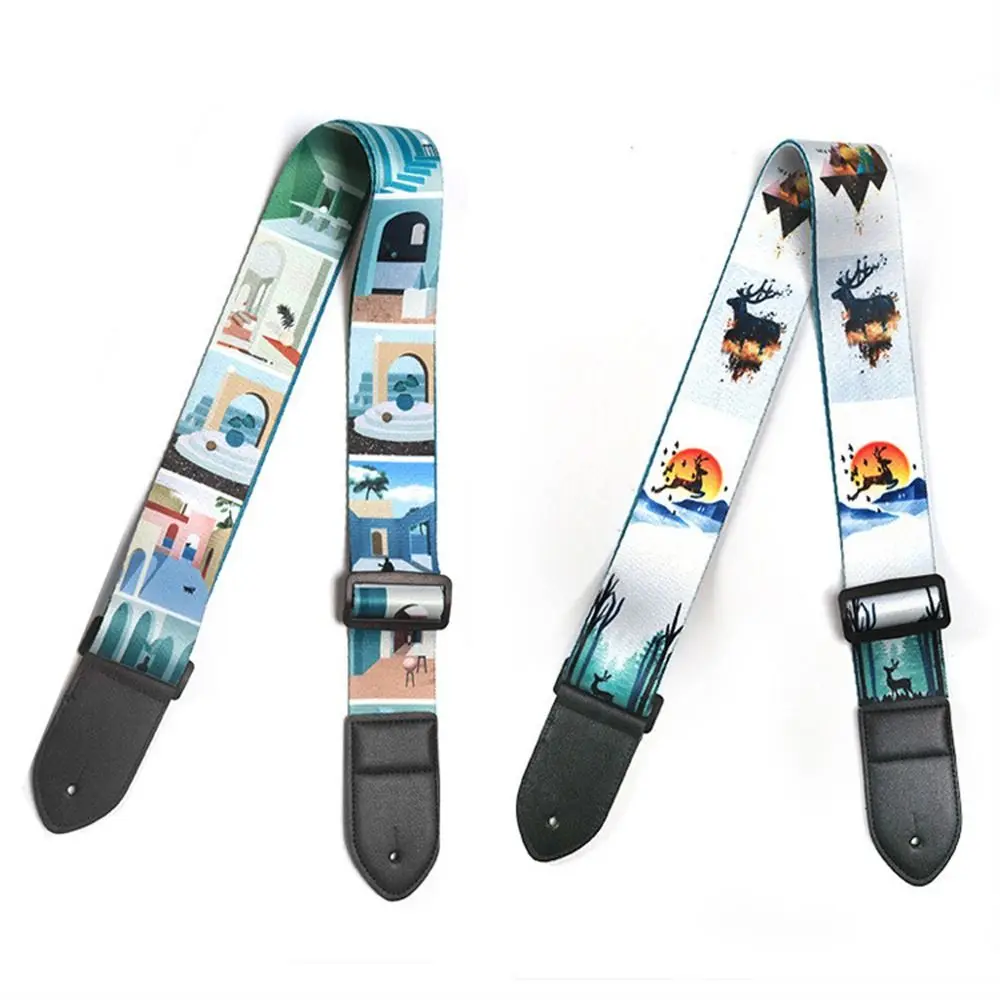 Adjustable Guitar Strap Color Print Extra Wide Electric Guitar Belt Cotton Music Hobby Guitar Shoulder Strap Acoustic Guitar