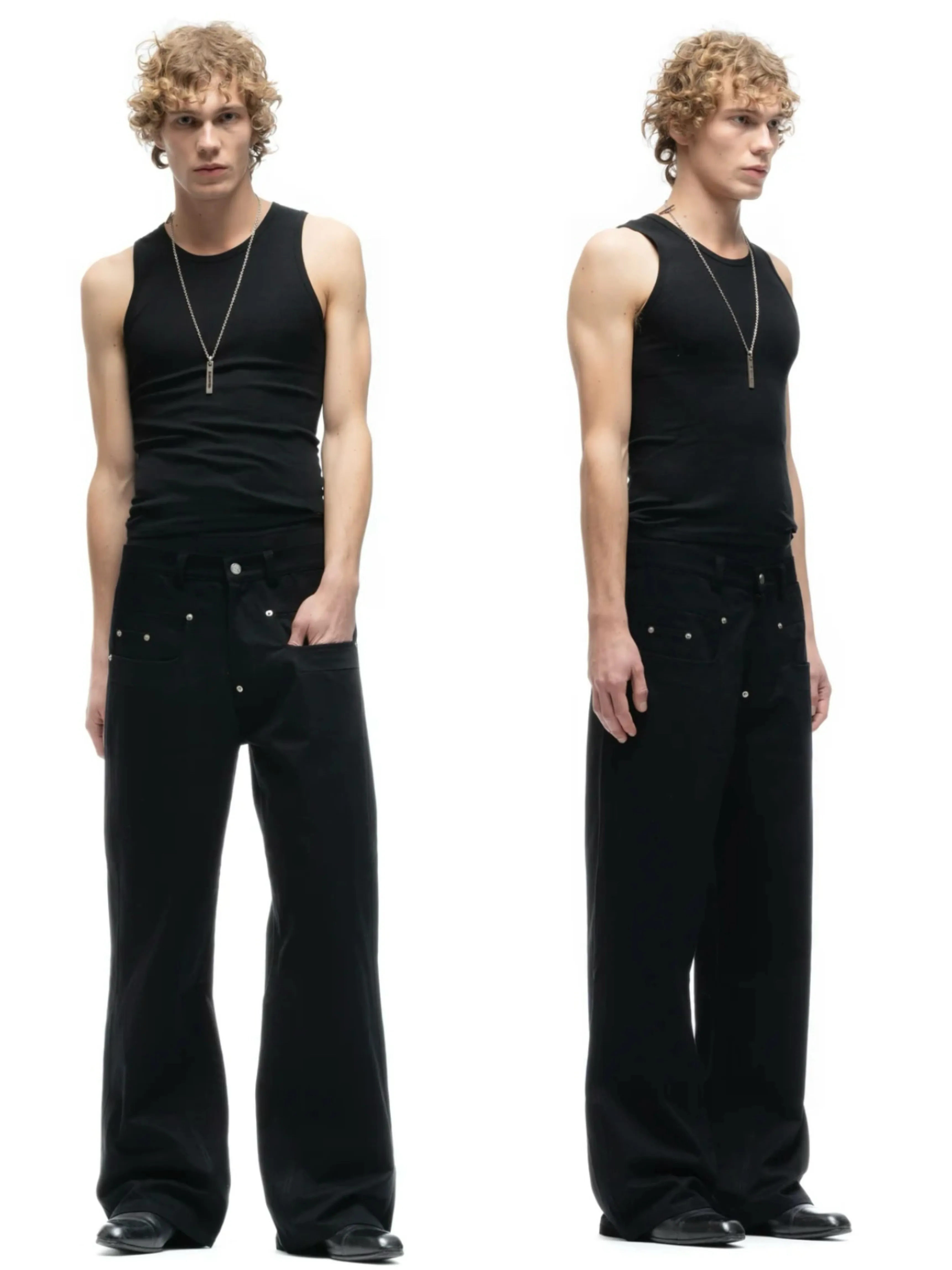 No Faith studios LAYERED double pocket stud black baggy scimitar pants three-dimensional cut jeans