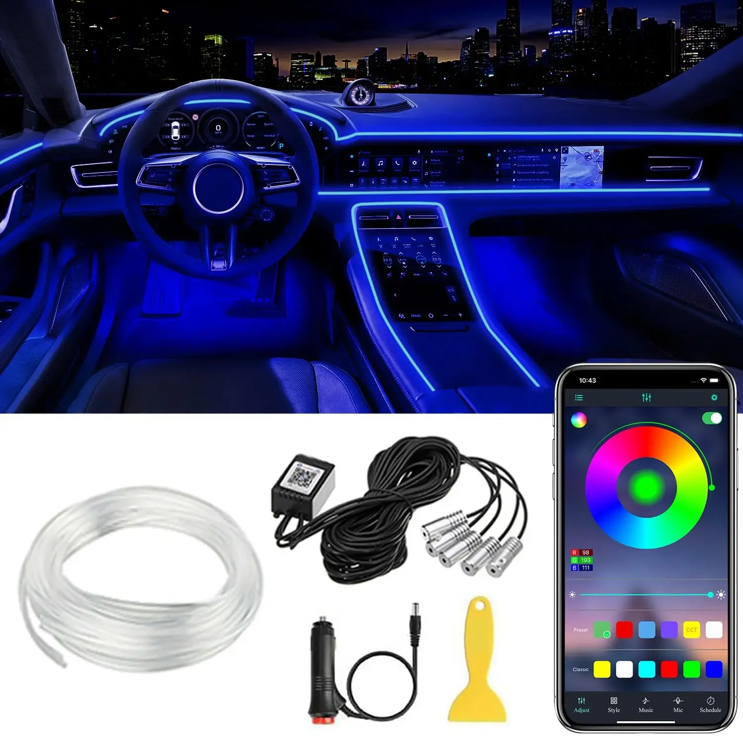 

8M Car Interior LED Neon Strip Light Wire USB Powered Flexible Ambient Decorative Lighting Kit for Dashboard Door DIY Auto Mood