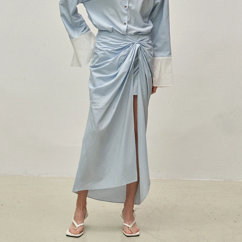 

Юбка-миди Nordic Commuter VKC Faion с высокой талией, А-силуэтом, разрезом и 3D-полосками из модального волокна для повседневной носки