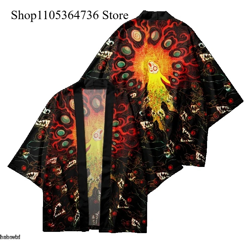 

2026 New Trend Fashion Men's Casual Kimono Demon Eye Printing Men's Traditional Kimono Daily Casual Women's Cardigan Tops