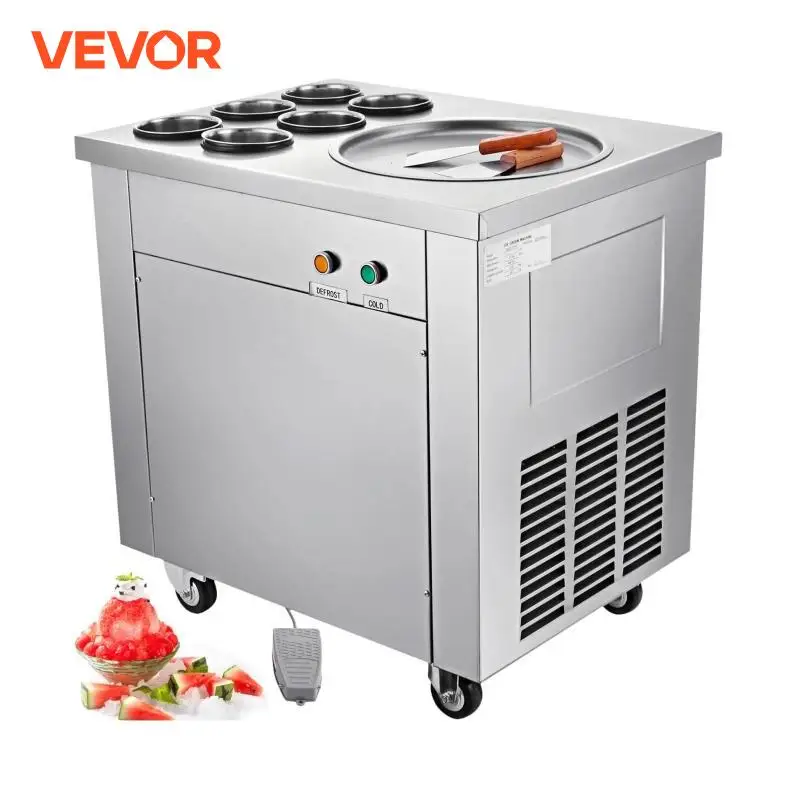 VEVOR Fry Ice Cream Maker Commercial Thailand Fried Ice Cream Rolls Machine 304 Stainless Steel Single Pan Yogurt Roller Maker