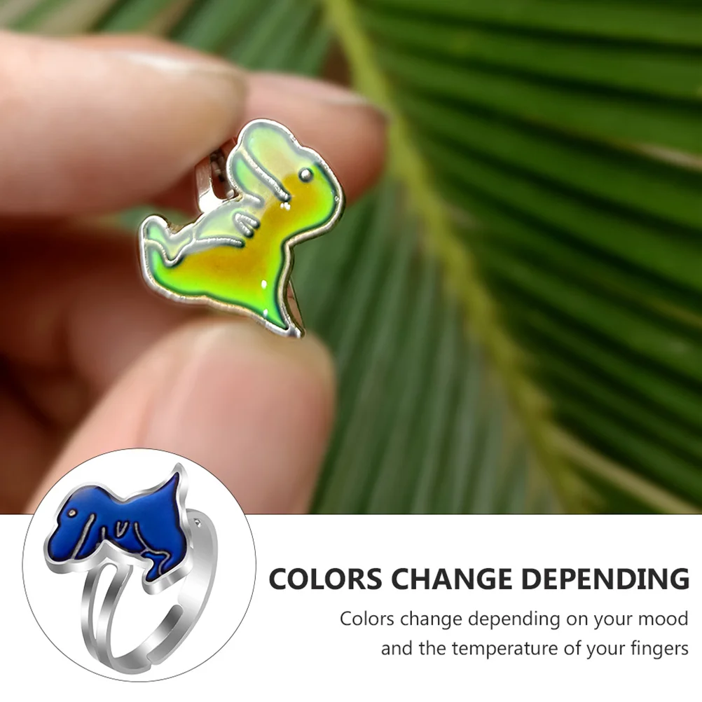 4 Pcs Mood Rings for Kids Girls Boys Dinosaur Theme Color Change Temperature Sensing Alloy Rings Body Temp Jewelry Toy Gifts