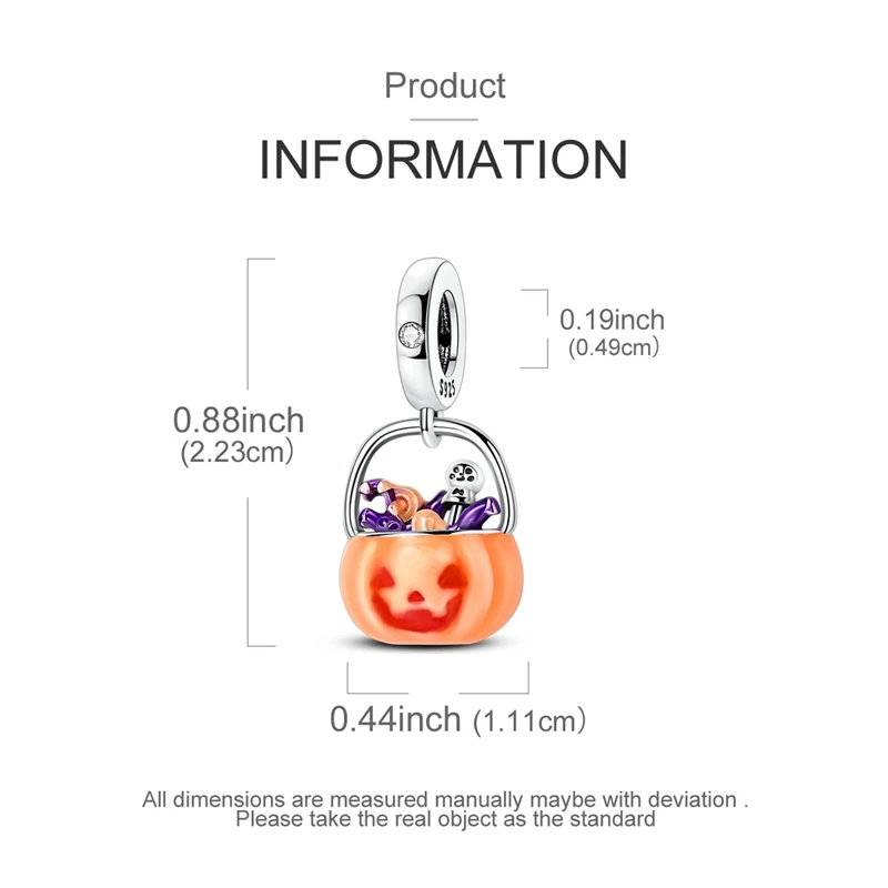 925 Sterling Silber Halloween Charm-Perlen Kürbis Totenkopf Hexe Geist Schwarze Katze Anhänger Passend für Halsketten Armbänder Damen Schmuck Geschenk – Detail 15