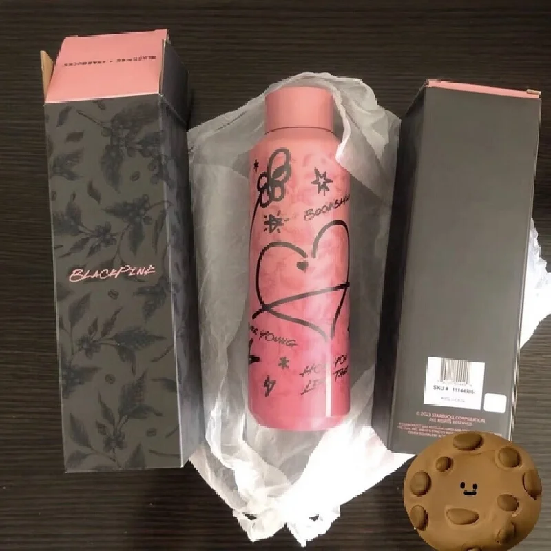 Star Coffee Blackpink Periferal Hitam dan Merah Muda Grafiti Cangkir Terisolasi 304 Baja Tahan Karat Mobil Portabel Cangkir Air Tubuh Lurus