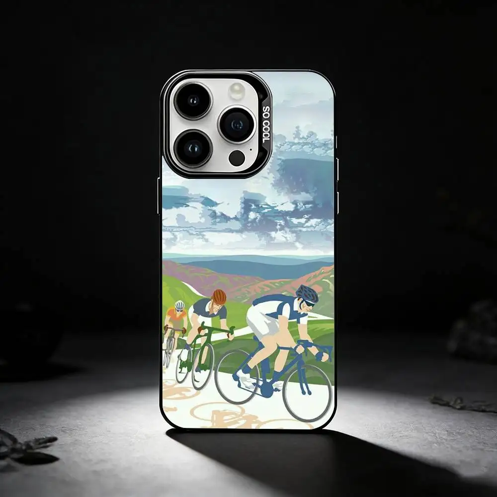 حافظة هاتف للدراجة الجبلية M لهواتف iPhone 17,16,15,14,13,12,11 Plus، Pro Max، XS، حافظة هاتف فضية ملونة