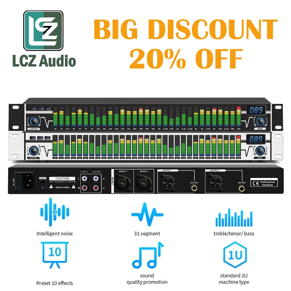 LCZ Audio EQA31 Digital Equalizador Dual 31 Bands Equaliser Audio  Sound System Stage Karaoke DJ Equipment Stage Performance