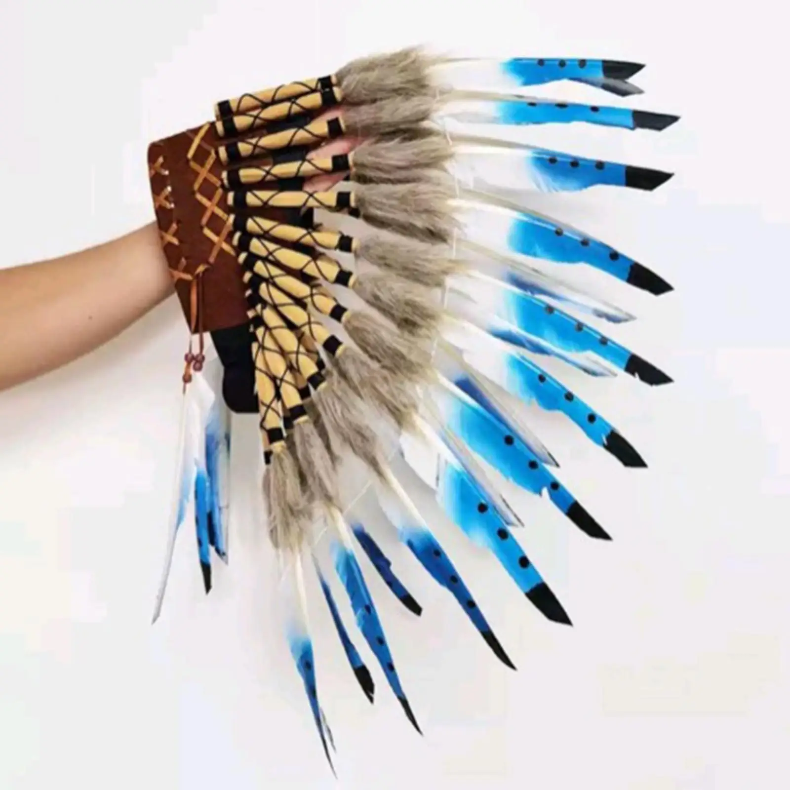 American Chief Indian Native Hat Men Women Artificial Feather Headdress for Carnival Festival Fancy Dress Stage Show Halloween