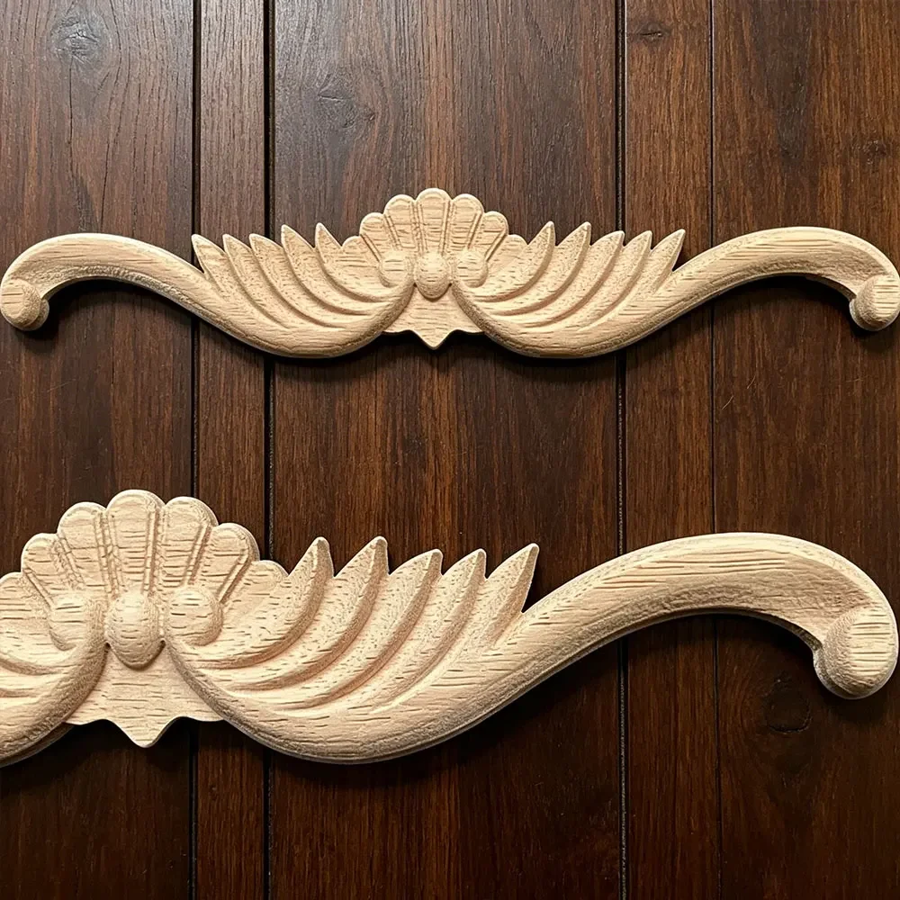 15-40cm Floral Wood Carved Corner Applique Vintage Wooden Carving Decal for Furniture Cabinet Door Frame Wall Home Decor Crafts