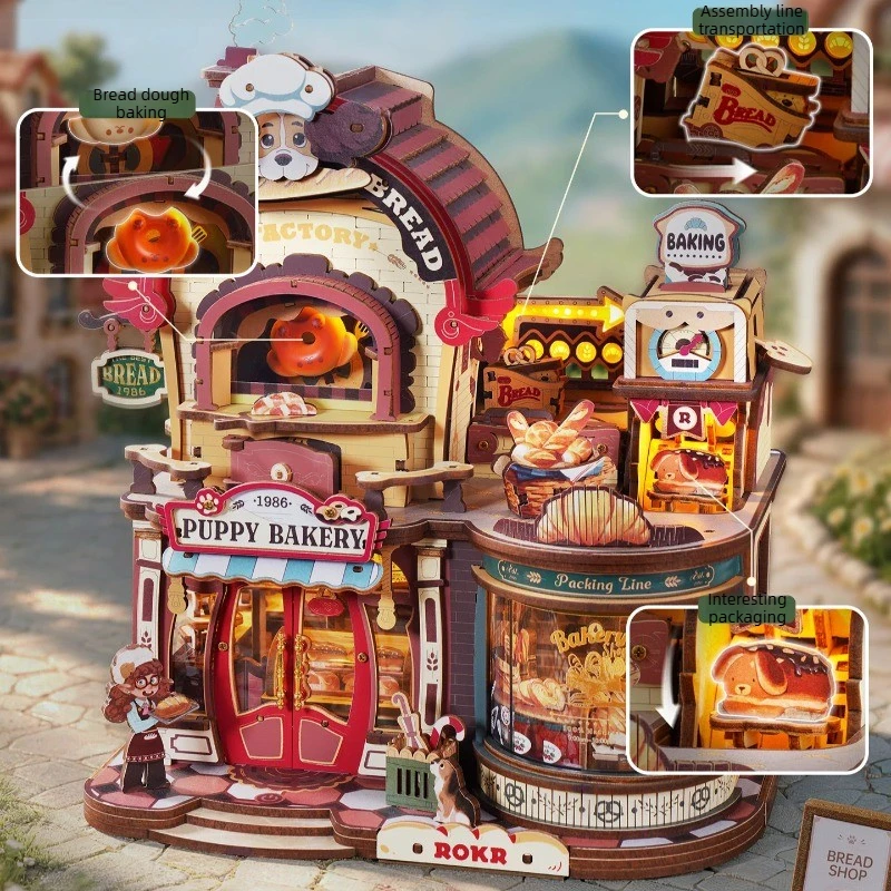 3D Wooden Assembly Model,Bread Factory DIY, Birthday Gift,Three-dimensional Puzzle, Creative Ornaments,Creative Cottage