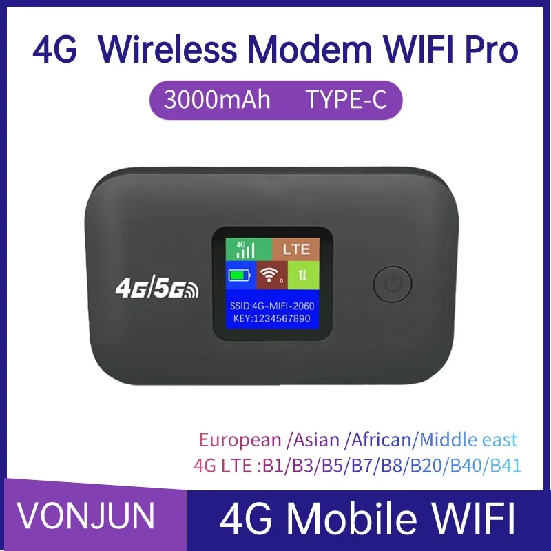 

VONJUN 4G Mobile WIFI CAT4 Pocket WIFI Sim Card Router 3000mAh LTE Mobile Hotspot Type-C