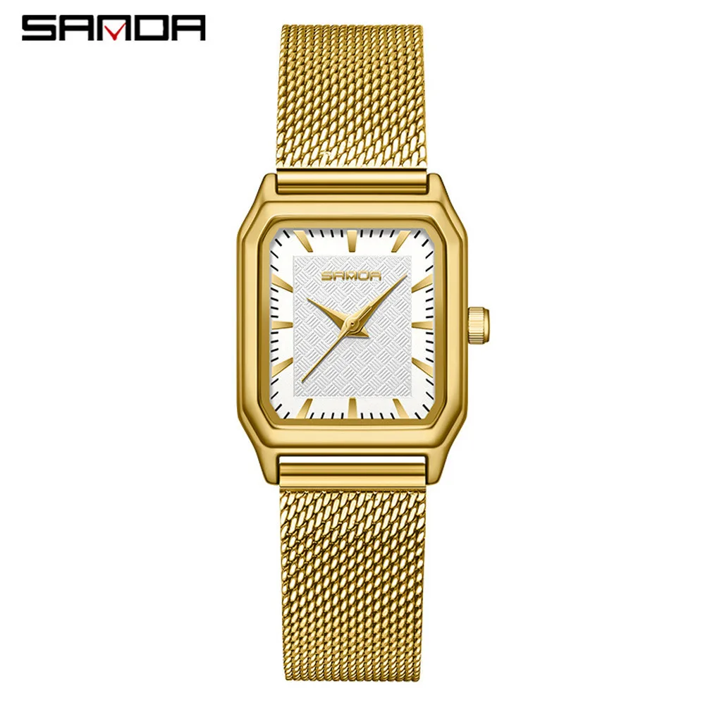 Sanda Top Marke trend iges elegantes Design Rechteck Zifferblatt wasserdicht Quarz werk Business Frauen Mesh analoge Handgelenk uhr