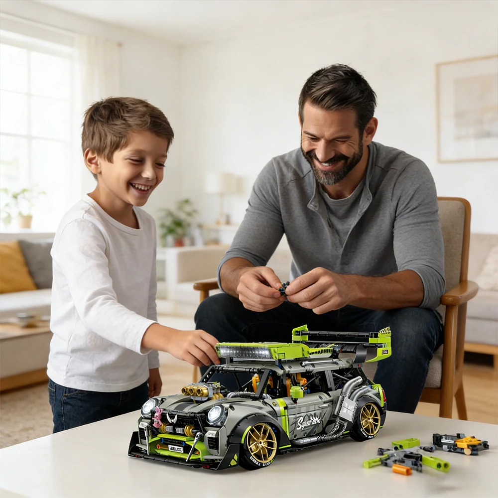 نموذج سيارة رياضية تقنية تعمل بالتحكم عن بعد بمقياس 1:10، مكعبات بناء لتجميع سيارة سباق مع محرك، أفضل هدية لعبة للأطفال والكبار