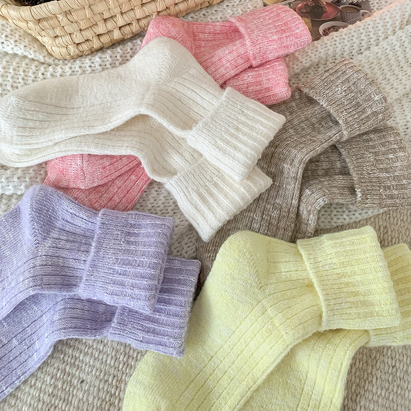 Women's Socks High Quality Thick New Casual Wool Warm Socks Female Floor Home Breathable Long Socks Colored Trendy Comfortable