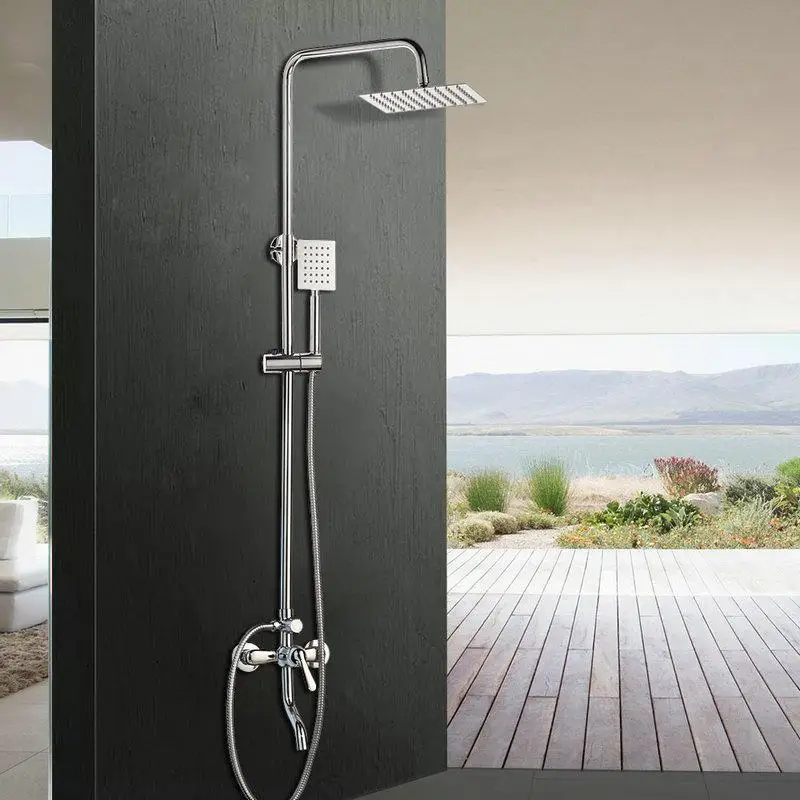 Rainfall Shower Faucet Set Single Lever Bathtub Shower Mixer Faucet with Storage Shelf Shower Hot Cold Water Tap