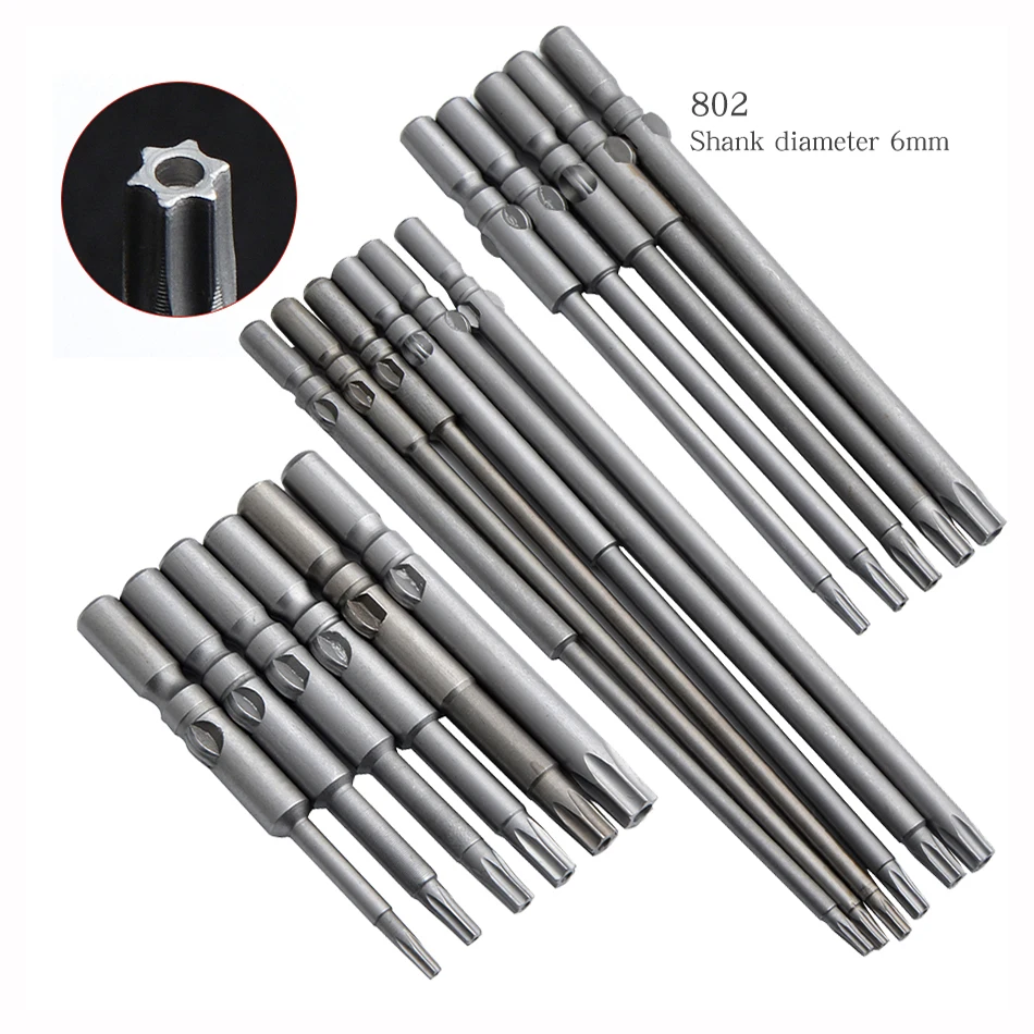 802 Torx Screwdriver Bits T5-T30 6mm Round Shank Electric Screwdriver Bits Repair Tools long 150mm