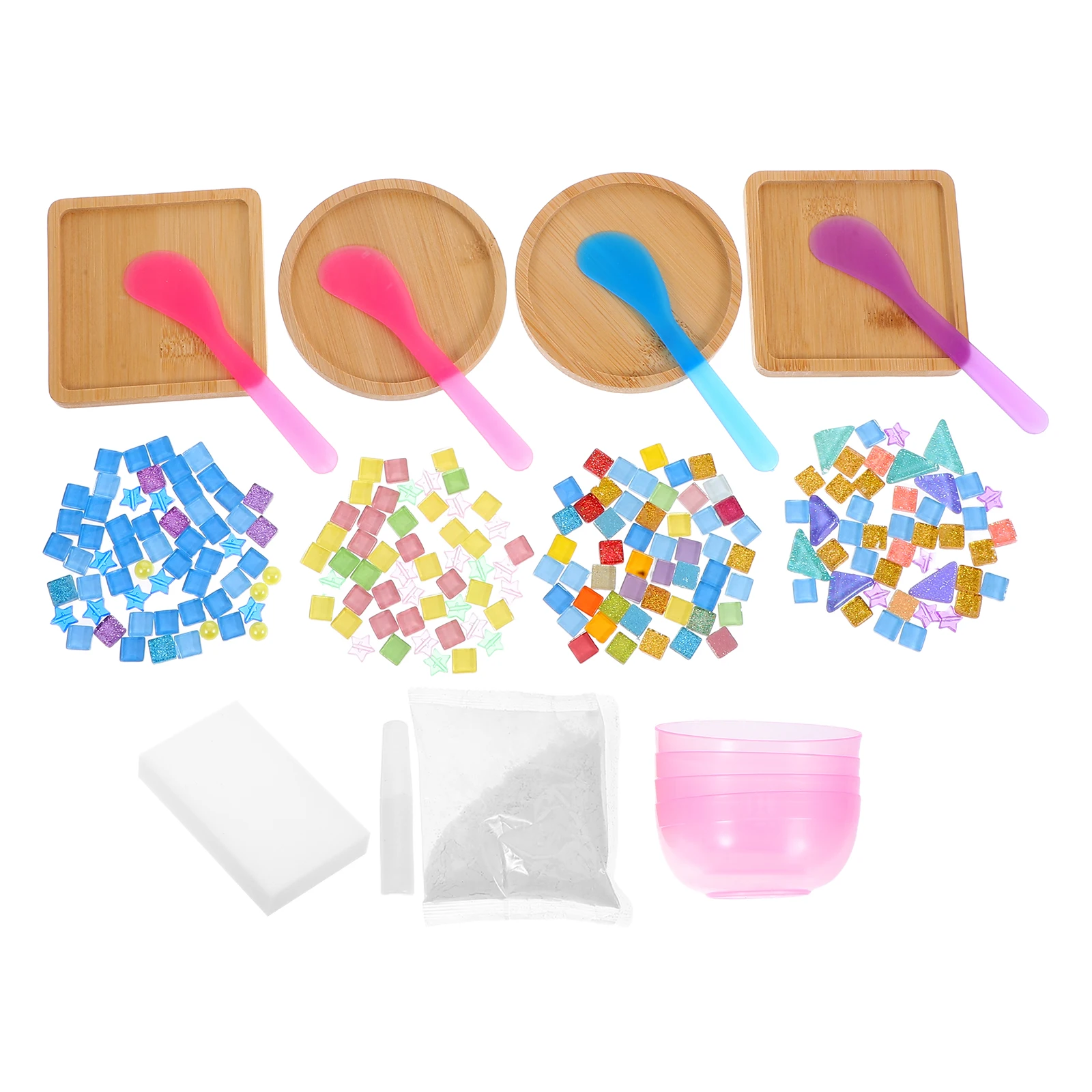 

4 комплекта плитки, набор для рукоделия, красочные мини-плитки, бамбуковые креативные коврики для чашек, материалы, мозаика, принадлежности для рукоделия, стеклянная плитка