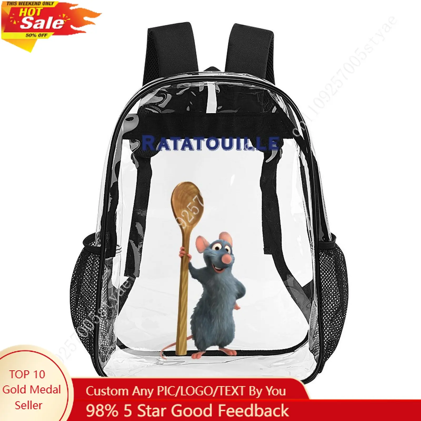 

Ratatouille Transparent Backpack Disney Cartoon Decorative Bag Design Your Photo Logo Text Customized Party Holiday Gift Cosplay